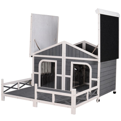 Wooden Large Dog House, Perfect for the Porch or Deck, 59&quot; L, Grey 842525145374