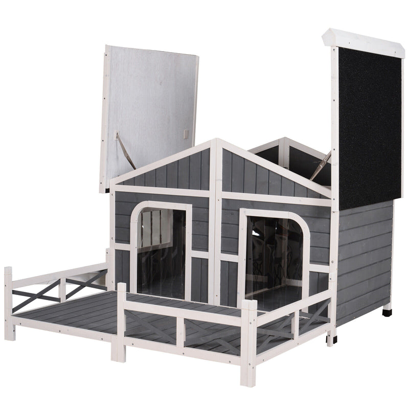 Wooden Large Dog House, Perfect for the Porch or Deck, 59&quot; L, Grey 842525145374