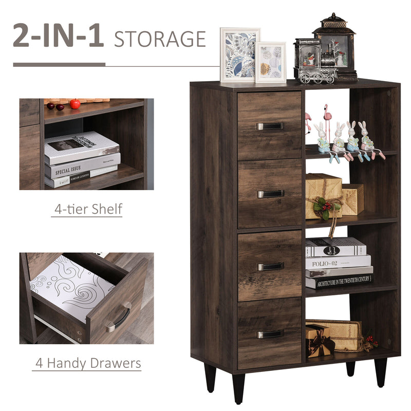 4-Drawer Dresser Storage Cabinet with 4-Tier Shelves for Living Room &amp; Bedroom