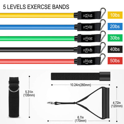 Resistance Bands Set (11Pcs) Stackable up to 150 LBS for Resistance Traning CA