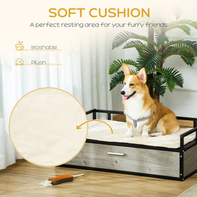 Elevated Dog Bed, Medium-size Pet Sofa Furniture w/ Drawer, Soft Cushion, Grey 196393066607