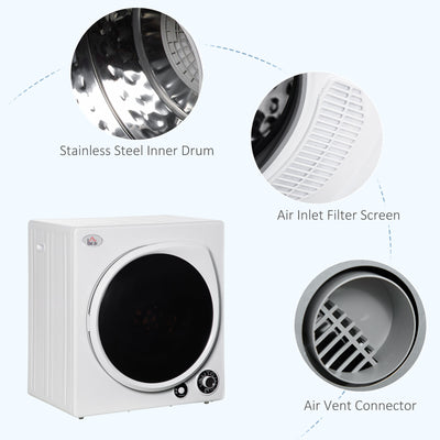 HOMCOM Compact Laundry Dryer 1350W Portable Clothes Dryer with 5 Drying Modes