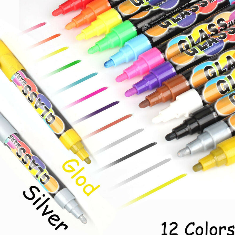 Liquid Chalk Markers - Non Toxic Extra Gold & Silver Included for Glass, Windows