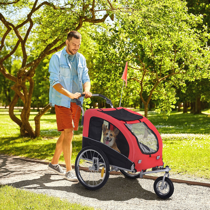 PawHut 2 In 1 Durable Pet Dog Bicycle Trailer Stroller Jogger Red Black