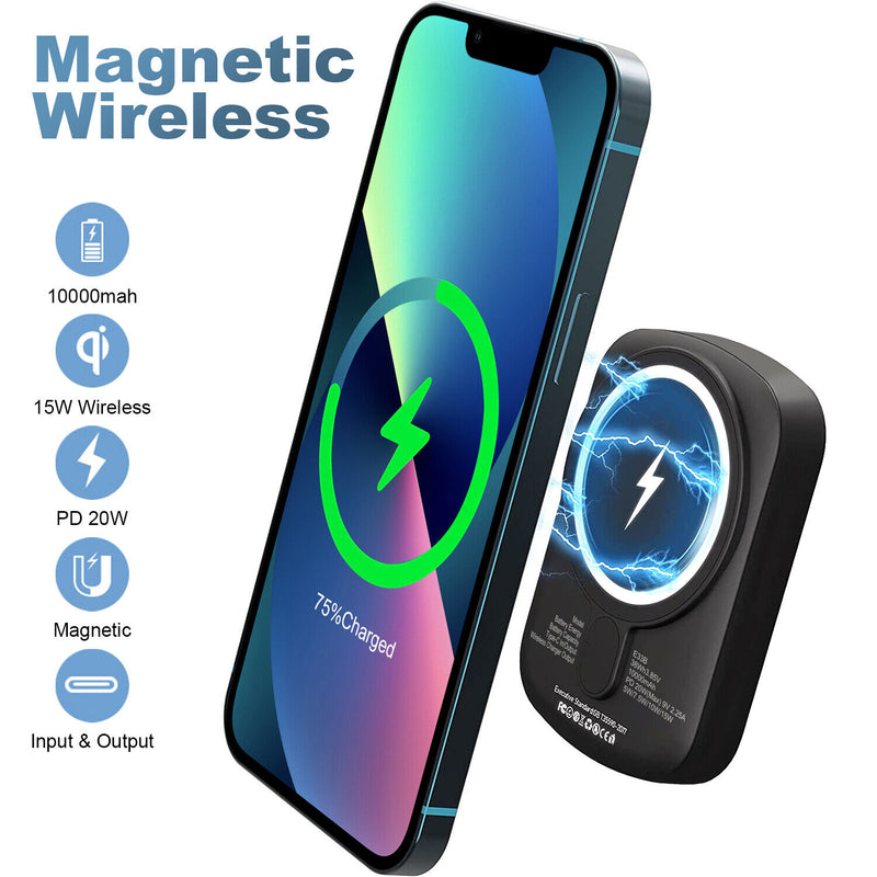 [10000mAh] Battery Pack Magnetic 15W Wireless Power Bank for iPhone 12 / 13 Pro