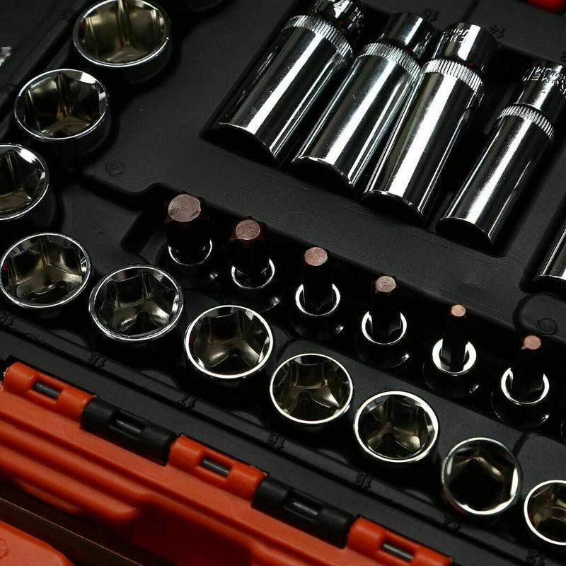 121PCS 1/4” &amp; 3/8” &amp; 1/2”  Socket Ratchet Spanner Wrench Set Repair Tool Kit