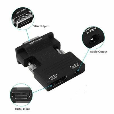 HDMI to VGA Adapter with 3.5mm Audio for Computer Projector, HDTV NEW K