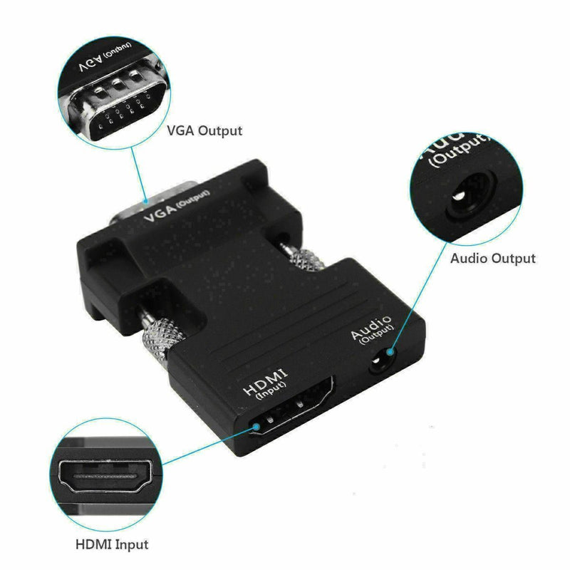 HDMI to VGA Adapter with 3.5mm Audio for Computer Projector, HDTV NEW K