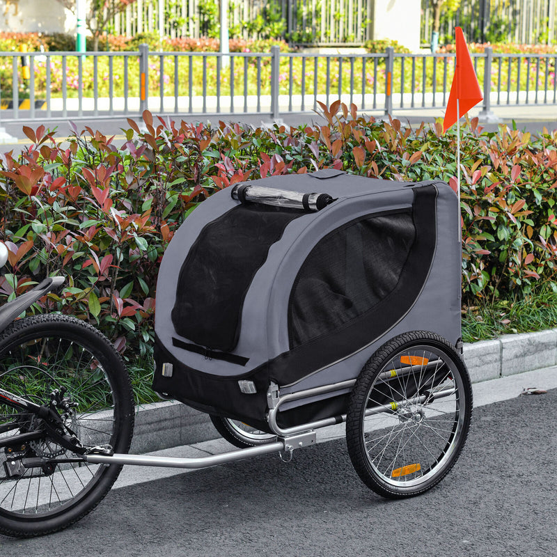 Pet Bike Trailer Dog Cat Travel Carrier Foldable Gray