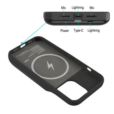 For iPhone 13 Pro 6.1" Wireless Charging Extended Battery Pack Case without Plug