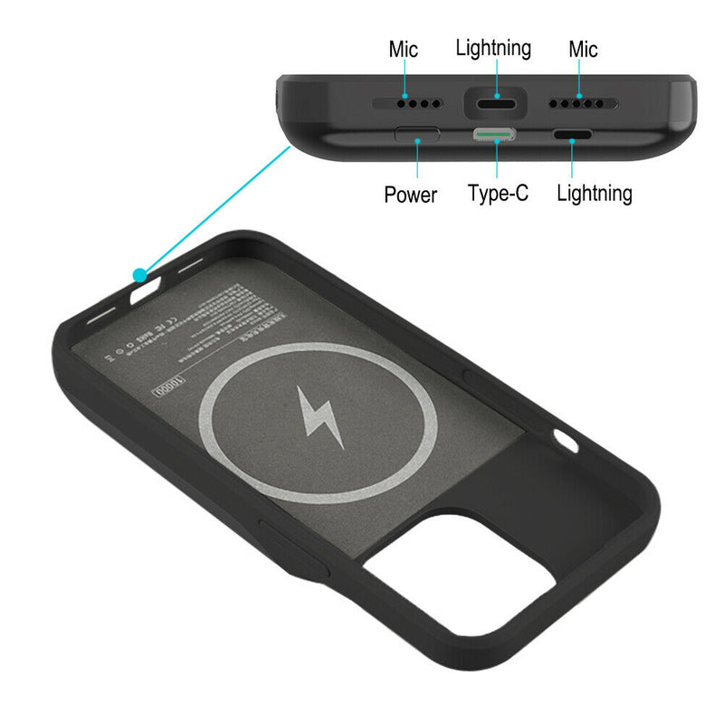 For iPhone 13 Pro 6.1" Wireless Charging Extended Battery Pack Case without Plug
