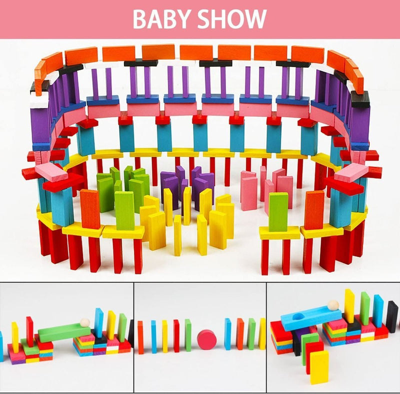 120Pcs Kids Wooden Coloured Tiles Dominoes Set Toy Blocks Arts Crafts Fun Gam CA
