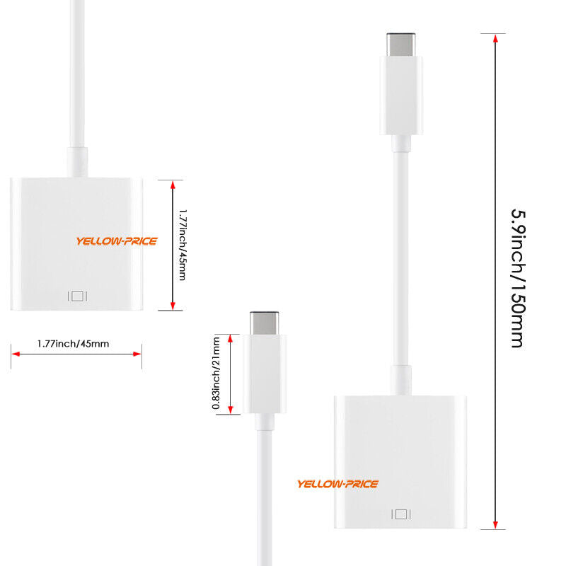USB 3.1 Type-C to VGA Adapter Cable FHD 1080P for 2020-2016 MacBook Pro/Air 13
