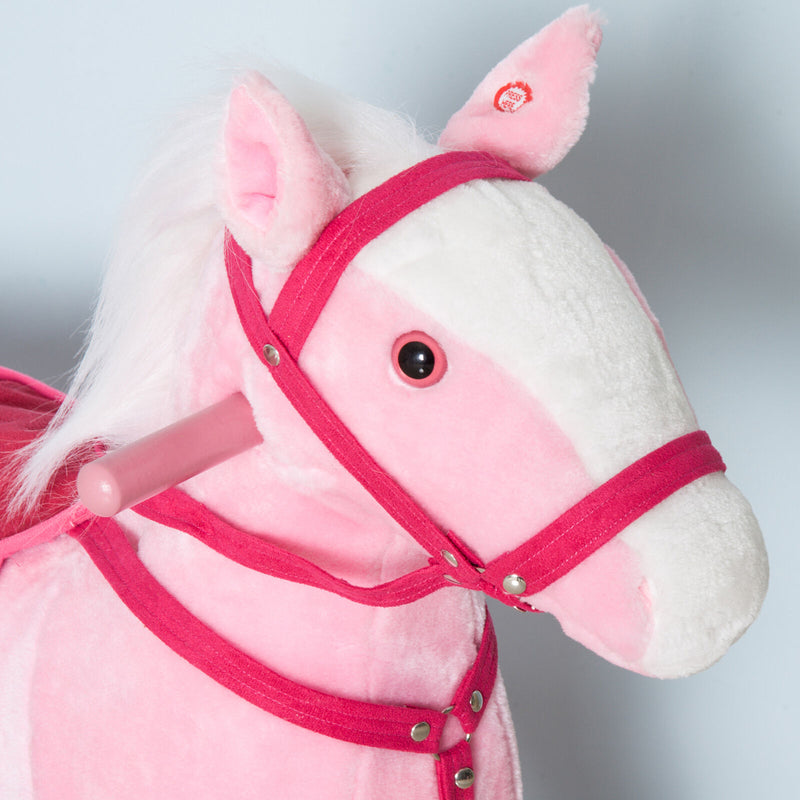Kid Plush Rocking Horse Ride-on Baby Girl Toy Pony w/ Realistic Sound Pink