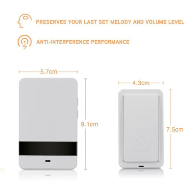 Wireless Doorbell Chime 2 Receiver 1 Transmitter 4 Volume 1000ft Door Bell Chime