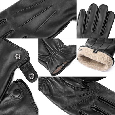 Classic Genuine Sheepskin Leather Cashmere Lined Touchscreen Warm Gloves for Men
