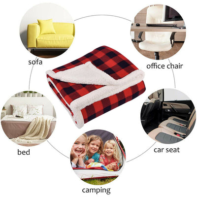 Christmas Red Black Checkered Sherpa Blanket Throw - Ultra Warm & Super Soft CA
