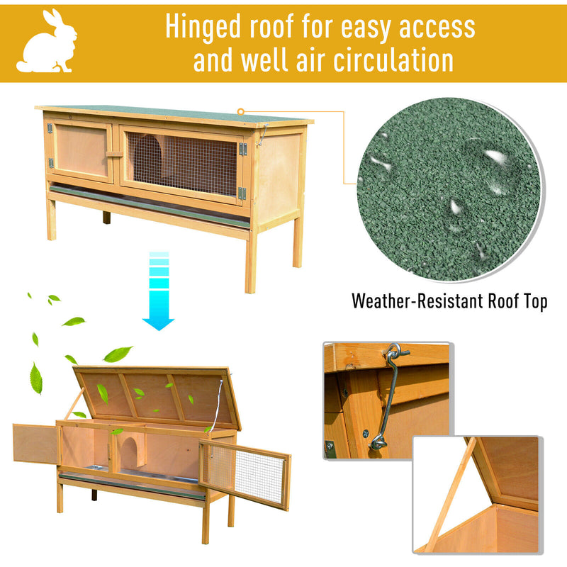 Raised Outdoor Small Animal Backyard Habitat Wood Hutch Weather Resistant Cage