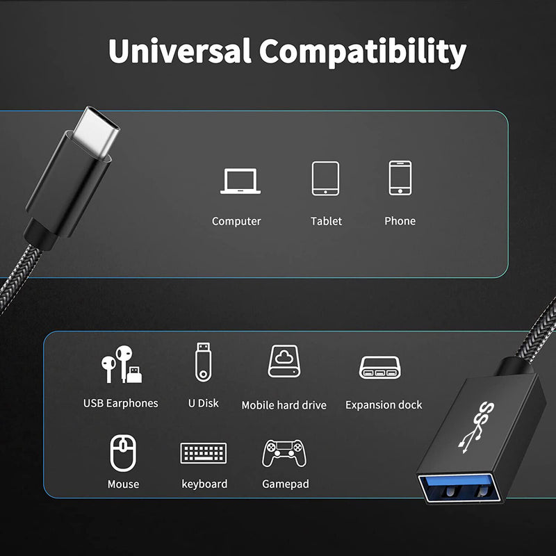 [Super High-Speed 5Gbps] Type-C to USB 3.0 OTG Cable Male-Female Adapter, Black
