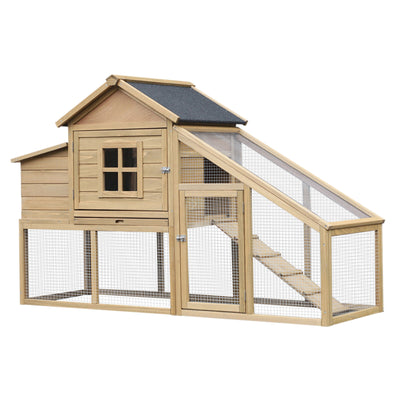 PawHut 69&quot; Chicken Coop, Includes Connecting Ramp and an Easy-Clean Tray Natural 842525157551