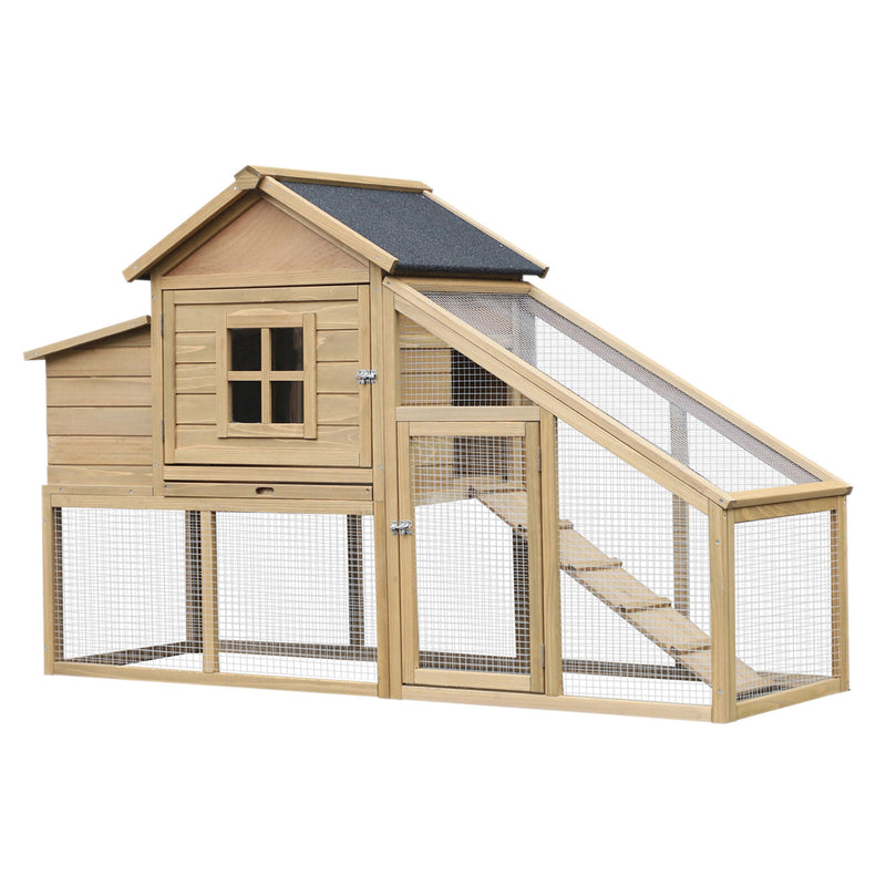 PawHut 69&quot; Chicken Coop, Includes Connecting Ramp and an Easy-Clean Tray Natural 842525157551