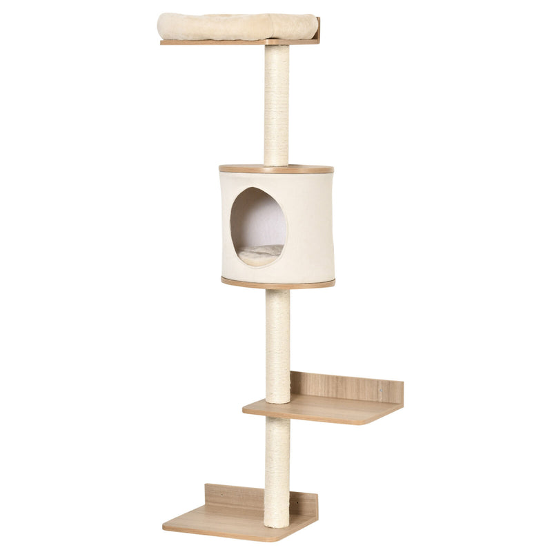 4-Level Wall Mounted Cat Tree Activity Play Center w/ Condo Bed Scratching Posts 196393066645