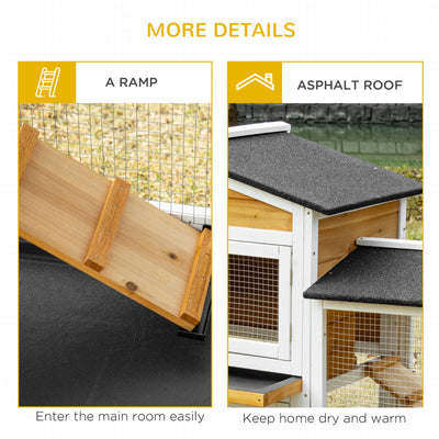 90.5&quot; Wooden Rabbit Hutch w/ Double Side Run Boxes Pull-out Tray Ramp 196393071090