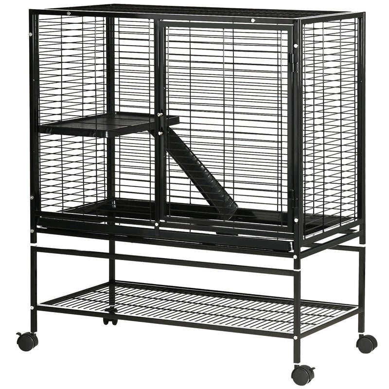Small Animal Cage for Ferret Chinchilla Guinea Pig W/ Wheels Tray Ramp