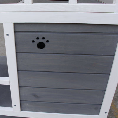 Feral Cat House, Kitten Condo Shelter w/ Raised Base &amp; Asphalt Roof, Grey 842525142885