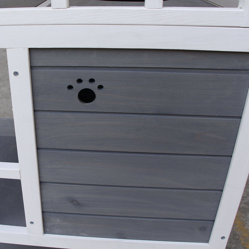 Feral Cat House, Kitten Condo Shelter w/ Raised Base &amp; Asphalt Roof, Grey 842525142885