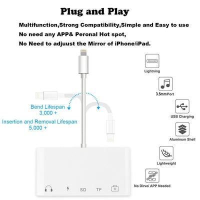 5 in 1 8-Pin to TF SD Card Reader Camera USB OTG Adapter For iPhone iPad iPod CA