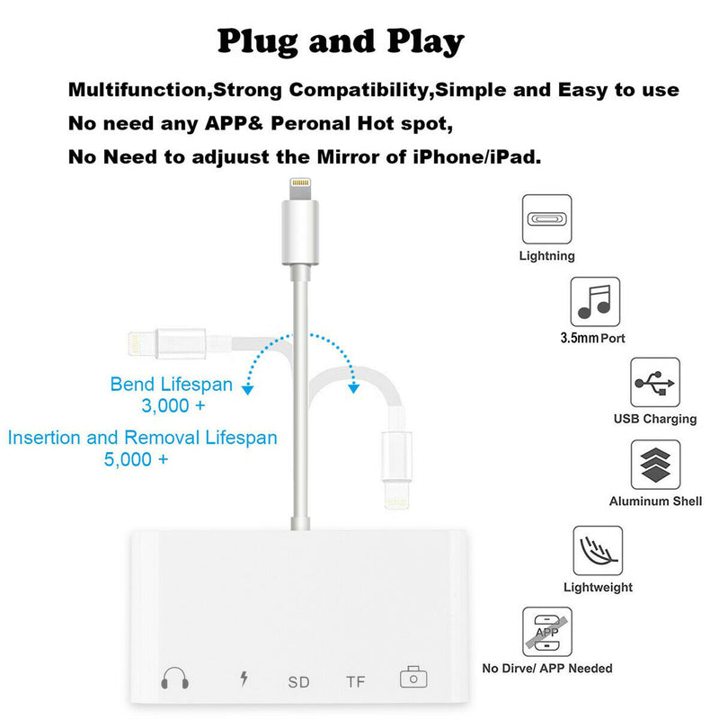 5 in 1 8-Pin to TF SD Card Reader Camera USB OTG Adapter For iPhone iPad iPod CA