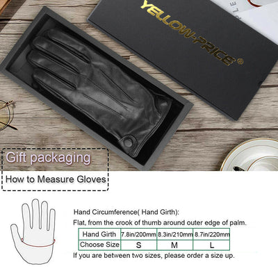 Men's Genuine Sheepskin Leather Gloves w/Cashmere Lined Touchscreen Warm Gloves