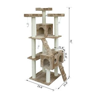 Multi- Level Cat Scratcher Tree Condo Kitten House Post Bed Toys Cat Furniture