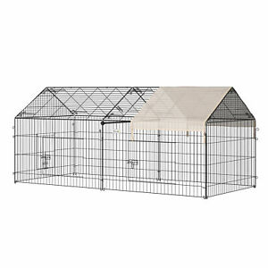 Galvanized Cage with Cover for Dog, Rabbit, and Chicken Run, 87" Black