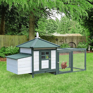 Chicken Coop Small Animal Pet Cage w/ Nesting Box Outdoor Run Backyard Wooden
