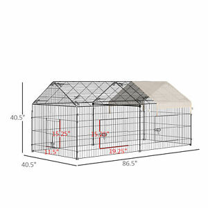 Galvanized Cage with Cover for Dog, Rabbit, and Chicken Run, 87" Black