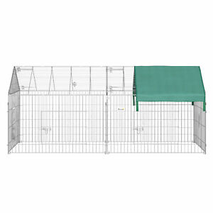 Galvanized Cage with Cover for Dog, Rabbit, and Chicken Run, 87" Silver & Green