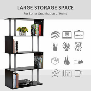 Wooden S Shape Storage Display Unit Bookcase Bookshelf Room Divider Black