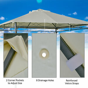 10' x 10' Gazebo Canopy Replacement UV Protected Cover Sun Shade Cream White