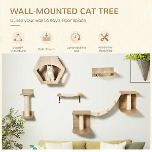 Cat Tree 5PCs Pet Wall-mounted Shelf Set Climbing Frame Activity Center