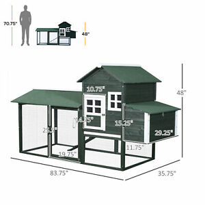 84" Large Wooden Chicken Coop Pet Cage Hen House & Nesting Area ladder Green