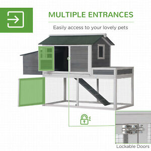 Wood Chicken Coop Hutch w/ Roof Top Run Backyard