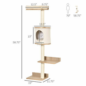 Cat Tree Cat Shelf Wall-Mounted Shelter with Condo Bed Scratching Post