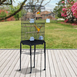 60" Large Rolling Bird Cage Metal Finch House Perch Swing Black