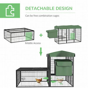 Metal Chicken Coop, Outdoor Poultry Cage, w/ Run, Nesting Box, Canopy, Green
