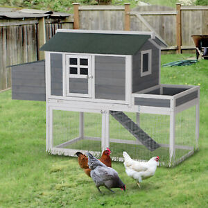 Wood Chicken Coop Hutch w/ Roof Top Run Backyard
