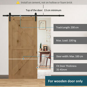 6.6FT Sliding Wood Barn Door Hardware Track System Carbon Steel