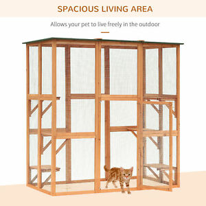 Large Catio Enclosure Shelter Cage w/ Weather Protection, 6 Cat Platforms Grey