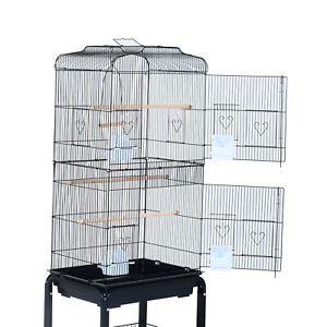 60" Large Rolling Bird Cage Metal Finch House Perch Swing Black